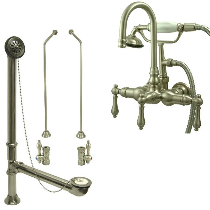 Satin Nickel Wall Mount Clawfoot Bathtub Filler Faucet w Hand Shower Package CC7T8system