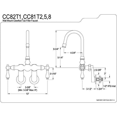 Kingston Brass Polished Brass Wall Mount Clawfoot Tub Filler Faucet CC81T2