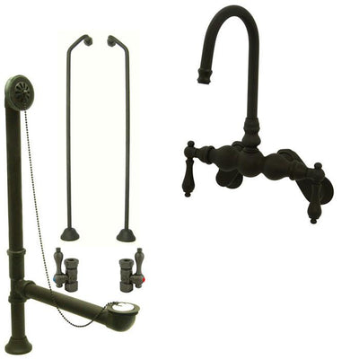 Oil Rubbed Bronze Wall Mount Clawfoot Tub Faucet Package Supply Lines & Drain CC81T5system