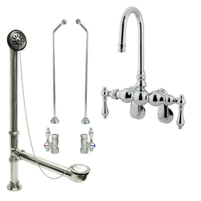 Chrome Wall Mount Clawfoot Bathtub Faucet Package Supply Lines & Drain CC82T1system