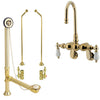 Polished Brass Wall Mount Clawfoot Tub Faucet Package Supply Lines & Drain CC83T2system