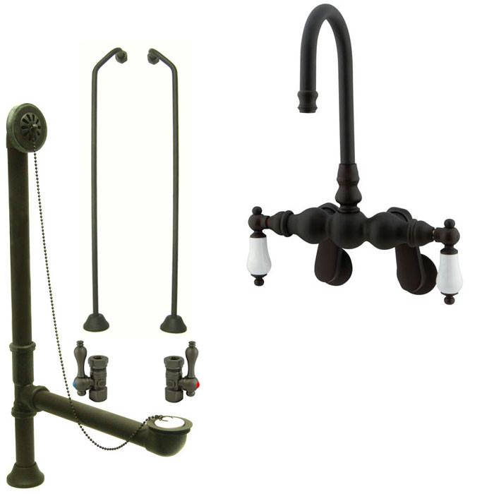 Oil Rubbed Bronze Wall Mount Clawfoot Tub Faucet Package Supply Lines & Drain CC83T5system