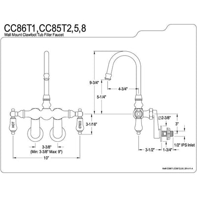 Kingston Brass Oil Rubbed Bronze Wall Mount Clawfoot Tub Filler Faucet CC85T5