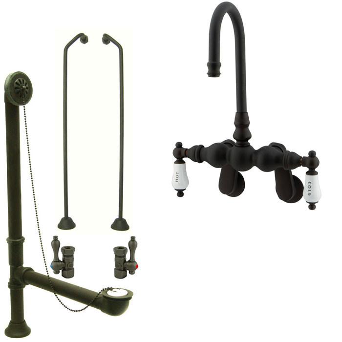 Oil Rubbed Bronze Wall Mount Clawfoot Tub Faucet Package Supply Lines & Drain CC85T5system