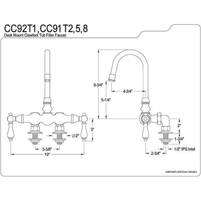 Kingston Brass Polished Brass Deck Mount Clawfoot Tub Filler Faucet CC91T2