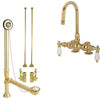 Polished Brass Deck Mount Clawfoot Tub Faucet Package Supply Lines & Drain CC93T2system