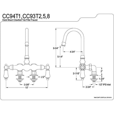 Kingston Brass Satin Nickel Deck Mount Clawfoot Tub Filler Faucet CC93T8