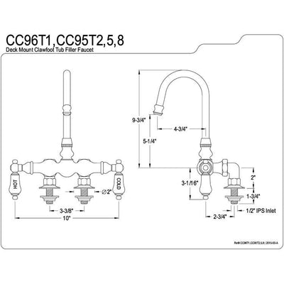 Kingston Brass Oil Rubbed Bronze Deck Mount Clawfoot Tub Filler Faucet CC95T5