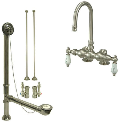 Satin Nickel Deck Mount Clawfoot Bathtub Faucet Package Supply Lines & Drain CC95T8system