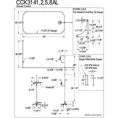 Kingston Satin Nickel Clawfoot Tub Faucet Package with Supply Lines CCK3148AL