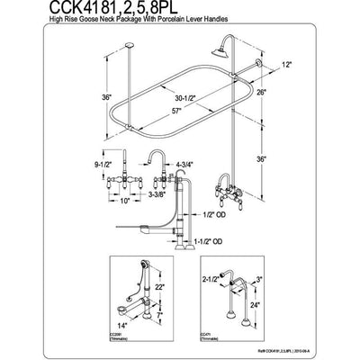 Kingston Chrome Clawfoot Tub Faucet Package w High Rise Goose Neck CCK4181PL