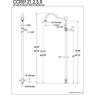 Kingston Brass Chrome 60" Add on Shower with 12" Shower Arm CCR6121