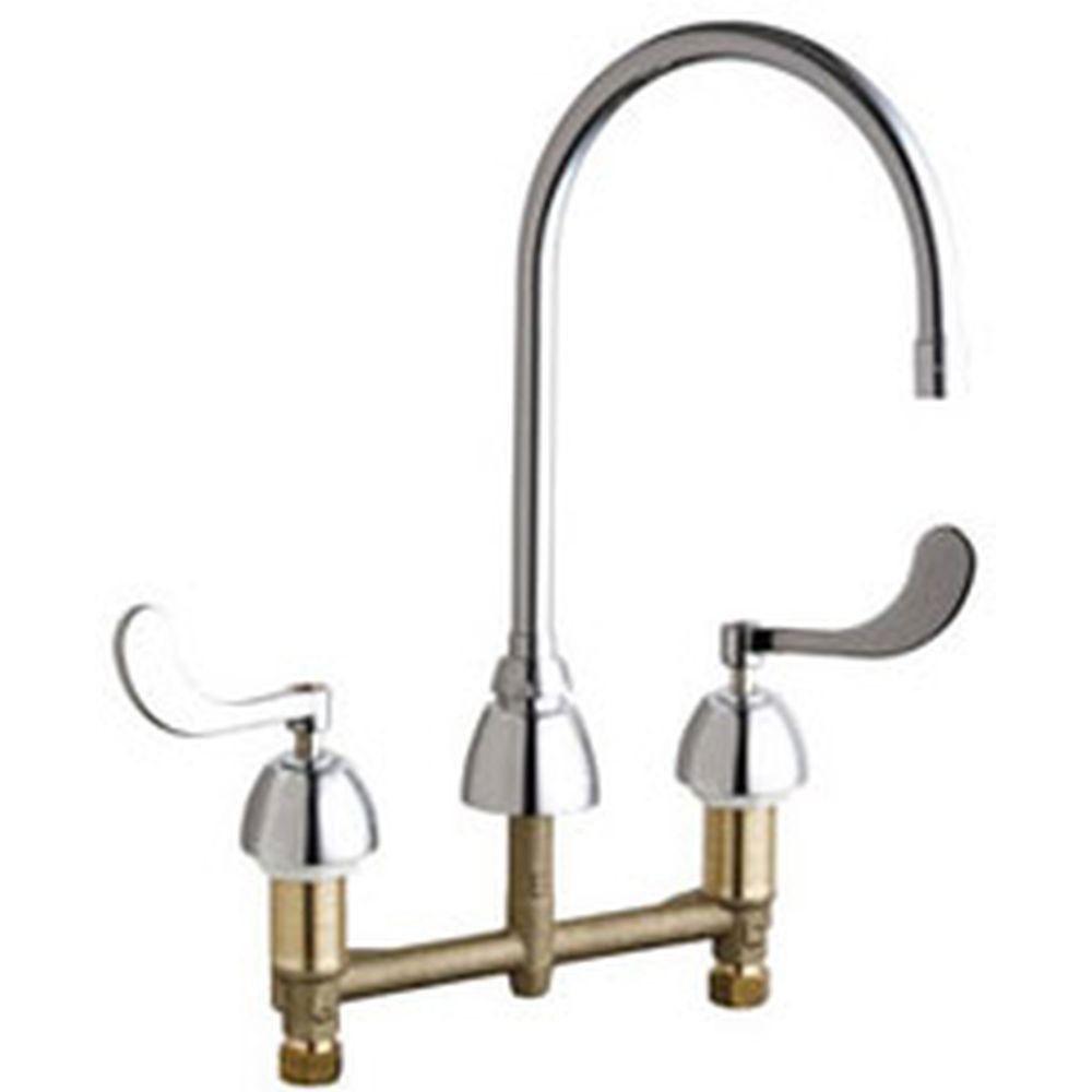 Chicago Faucets 8 inch Widespread 2-Handle High Arc Bathroom Faucet in Chrome with 8 inch Rigid/Swing Gooseneck Spout 638004