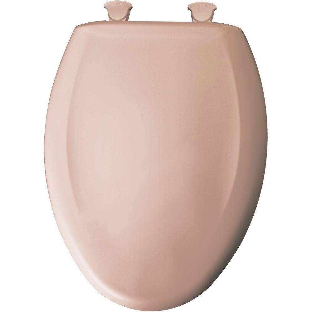 Bemis Elongated Closed Front Plastic Toilet Seat in Peach/Coral 647196