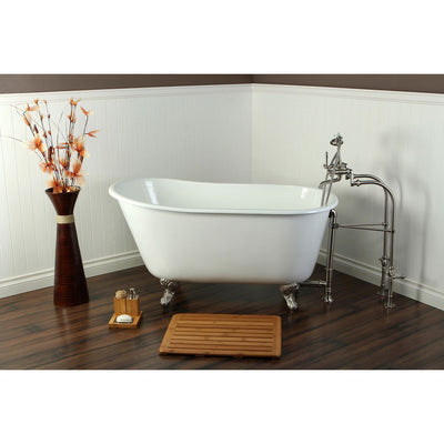 53" Clawfoot Tub w/ Floor Mount Satin Nickel Tub Filler & Hardware Package CTP32