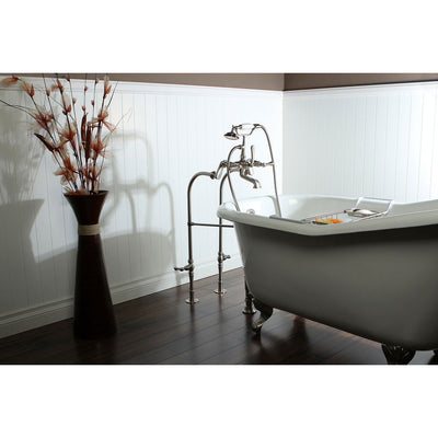 60" Clawfoot Tub w/ Floor Mount Satin Nickel Tub Filler & Hardware Package CTP33