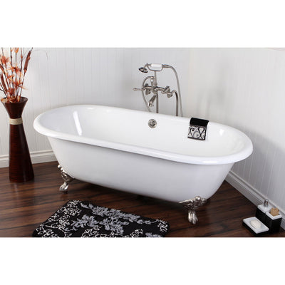 66" Clawfoot Tub w Freestanding Satin Nickel Tub Filler & Hardware Package CTP37