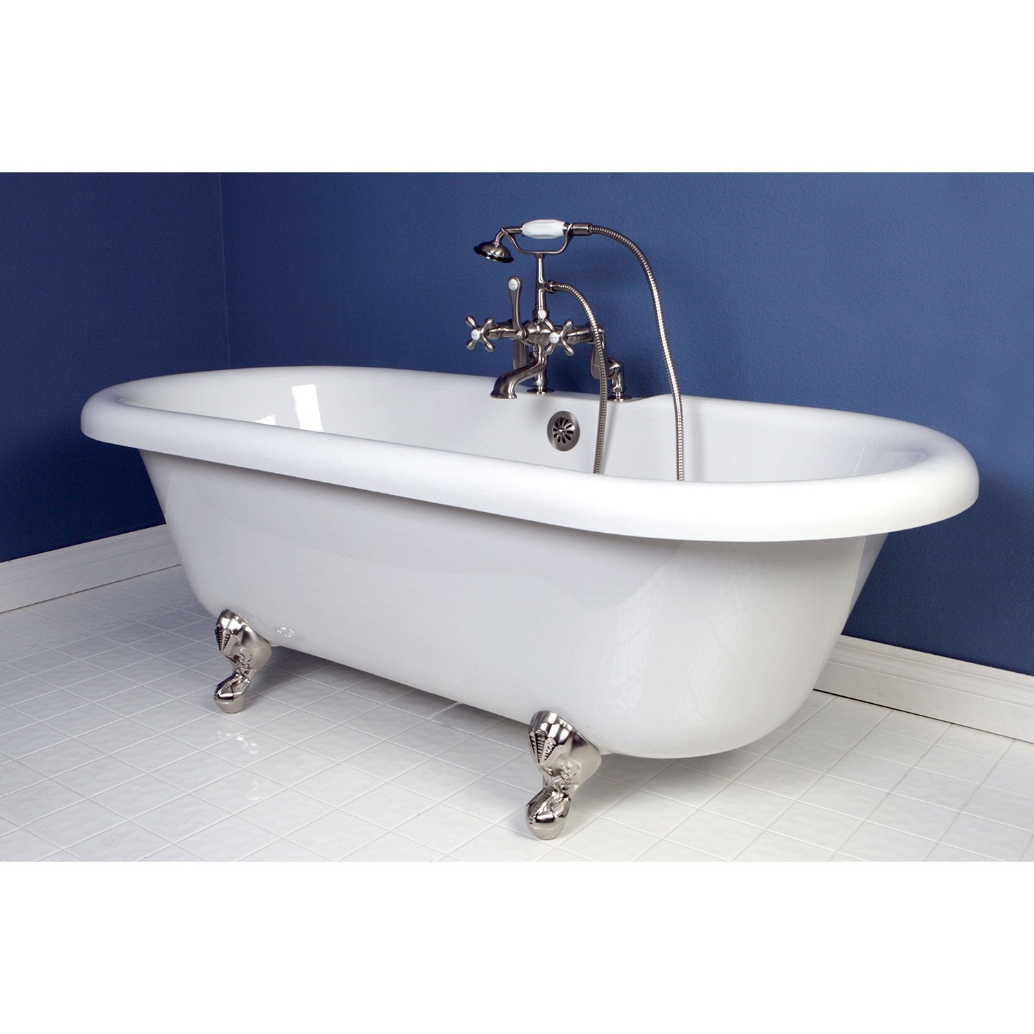 67" Acrylic Clawfoot Tub with Satin Nickel Tub Faucet & Hardware Package CTP47