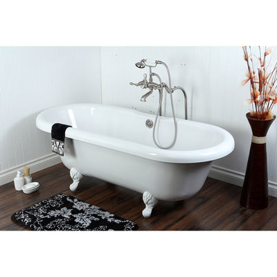 67" Acrylic Clawfoot Tub with Floor Mount Satin Nickel Tub Filler Package CTP57