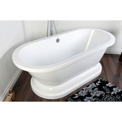 67" Modern Acrylic Pedestal Tub with Chrome Floor Mount Tub Filler & Drain CTP58