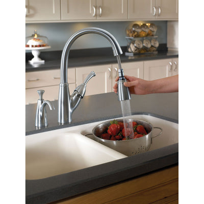 Delta Arctic Stainless Finish Allora Collection Single Handle Pull Down Kitchen Sink Faucet and Soap Dispenser Package D035CR