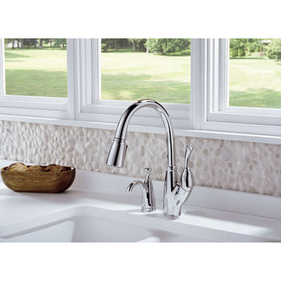 Delta Chrome Finish Allora Collection Single Handle Pull Down Kitchen Sink Faucet and Soap Dispenser Package D036CR