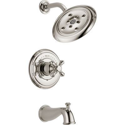 Delta Polished Nickel Finish Cassidy Monitor 14 Series Single Cross Handle Tub and Shower Faucet Combination INCLUDES Rough-in Valve Package D093CR