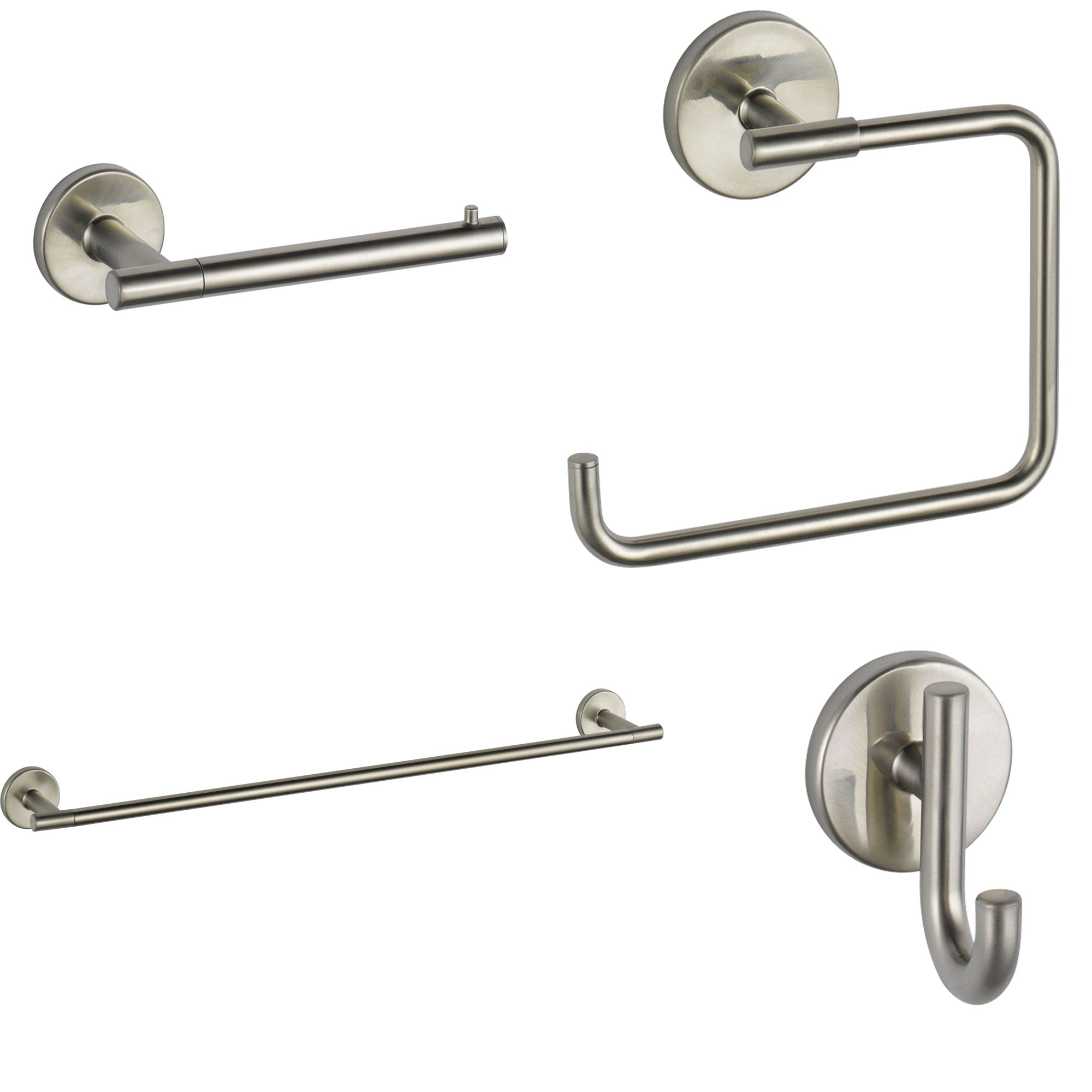 Delta Trinsic Stainless Steel Finish STANDARD Bathroom Accessory Set Includes: 24" Towel Bar, Toilet Paper Holder, Robe Hook, and Towel Ring D10005AP