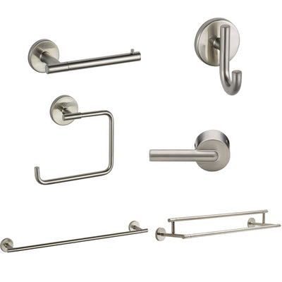 Delta Trinsic Stainless Steel Finish DELUXE Accessory Set: 24" Single and Double Towel Bar, Paper Holder, Towel Ring, Robe Hook, Tank Lever D10006AP