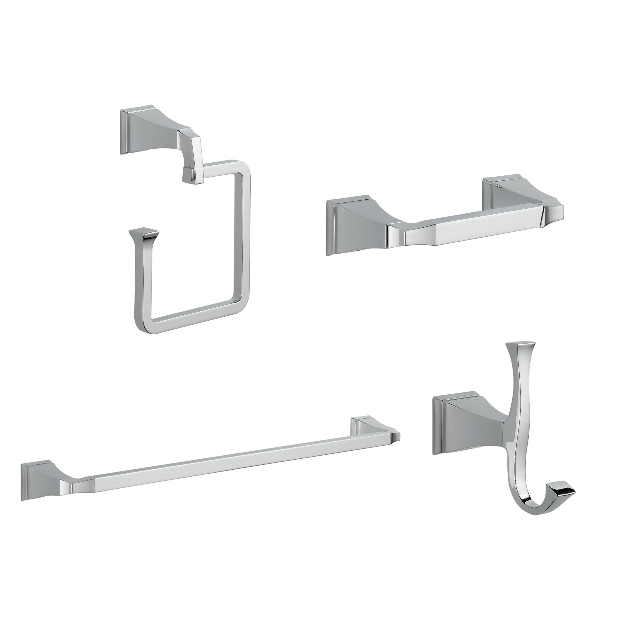 Delta Dryden Chrome STANDARD Bathroom Accessory Set Includes: 24" Towel Bar, Toilet Paper Holder, Robe Hook, and Towel Ring D10032AP