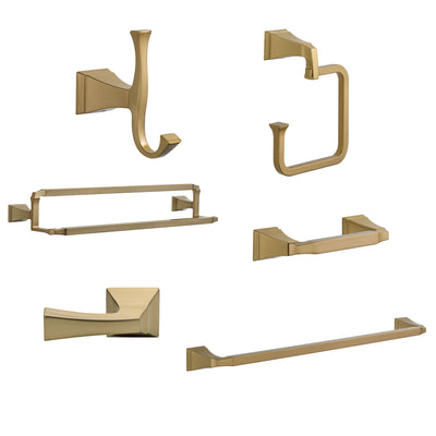 Delta Dryden Champagne Bronze DELUXE Accessory Set: 24" Towel Bar, Paper Holder, Towel Ring, Robe Hook, Tank Lever, & 24" Double Towel Bar D10042AP