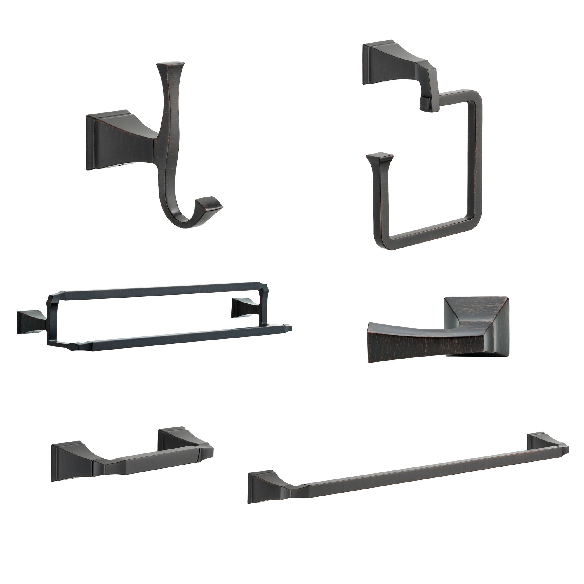 Delta Dryden Venetian Bronze DELUXE Accessory Set: 24" Towel Bar, Paper Holder, Towel Ring, Robe Hook, Tank Lever, & 24" Double Towel Bar D10045AP