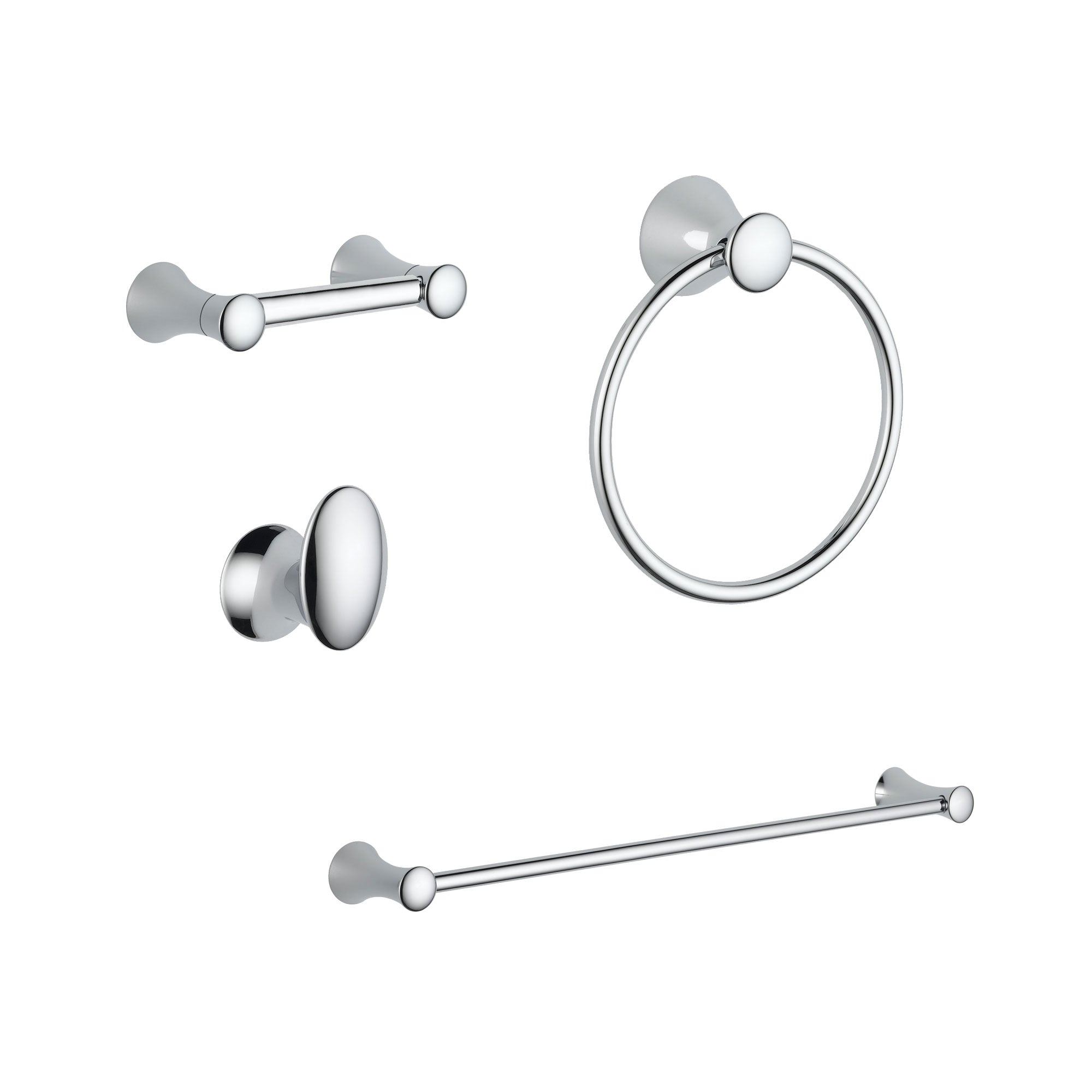 Delta Lahara Chrome DELUXE Bathroom Accessory Set Includes: 24" Towel Bar, Toilet Paper Holder, Robe Hook, and Towel Ring D10047AP