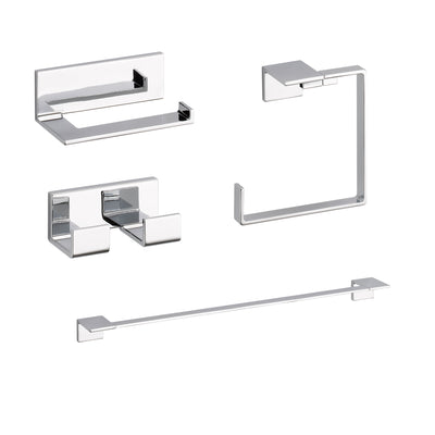 Delta Vero Chrome STANDARD Bathroom Accessory Set Includes: 24" Towel Bar, Toilet Paper Holder, Double Robe Hook, and Towel Ring D10055AP