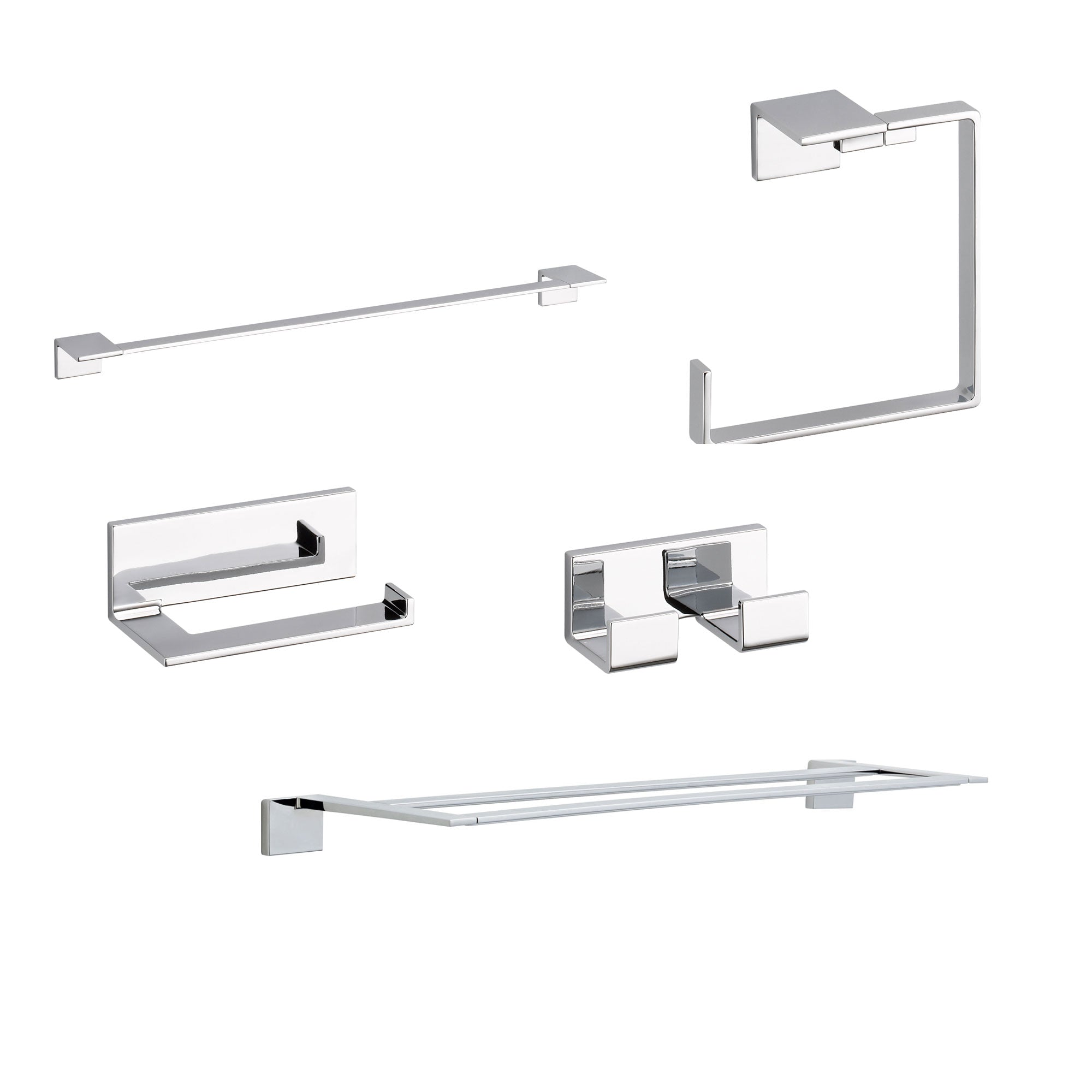 Delta Vero Chrome DELUXE Accessory Set Includes: 24" Towel Bar, Paper Holder, Towel Ring, Double Robe Hook, & 24" Double Towel Bar D10056AP