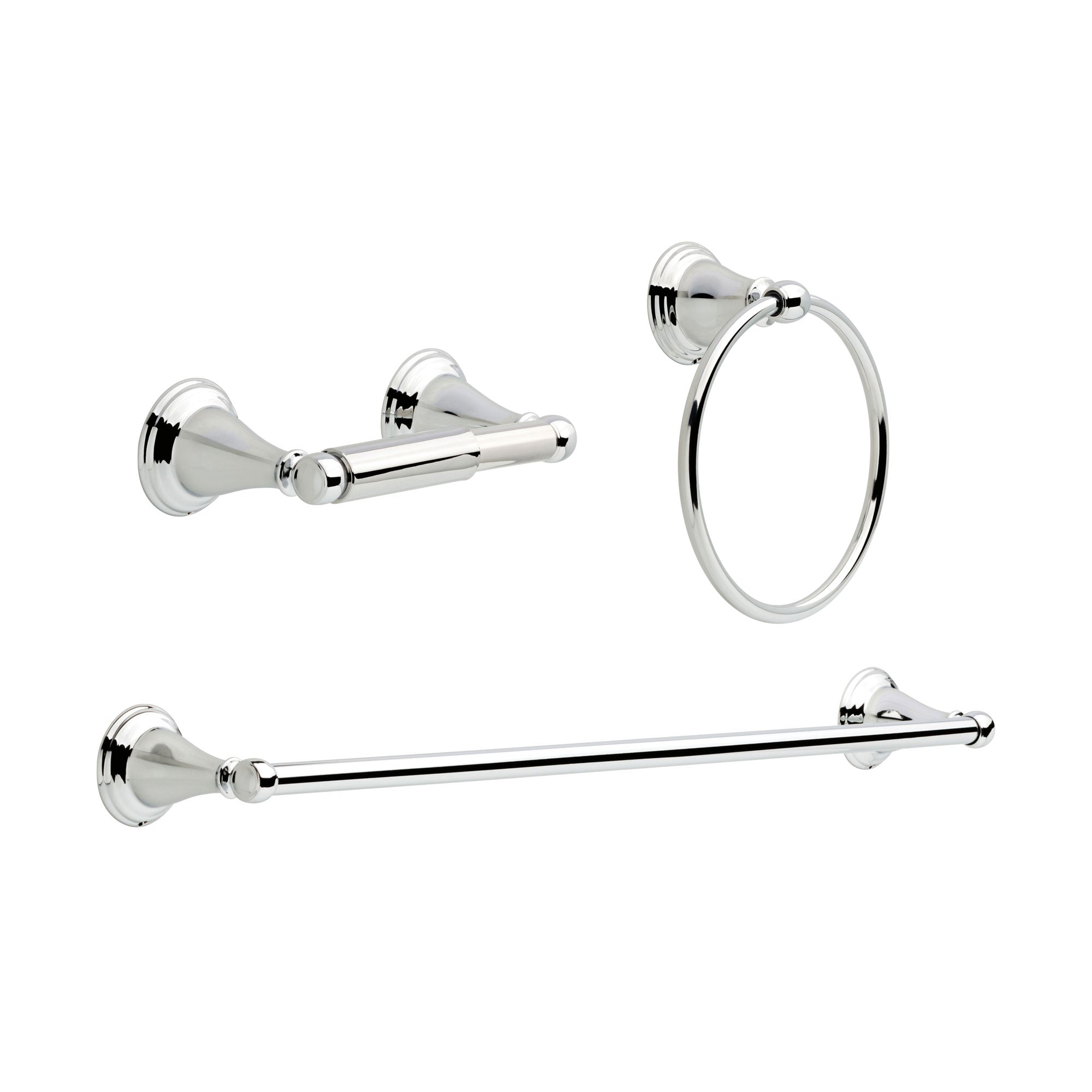 Delta Windemere Chrome BASICS Bathroom Accessory Set Includes: 24" Towel Bar, Toilet Paper Holder, and Towel Ring D10066AP