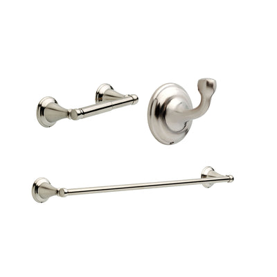 Delta Windemere Stainless Steel Finish BASICS Bathroom Accessory Set Includes: 24" Towel Bar, Toilet Paper Holder, and Robe Hook D10067AP