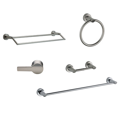 Delta Compel Stainless Steel Finish DELUXE Accessory Set Includes: 24" Towel Bar, Paper Holder, Towel Ring, Tank Lever & Double Towel Bar D10075AP