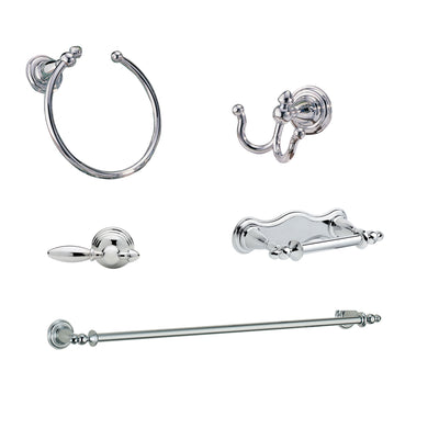 Delta Victorian Chrome DELUXE Accessory Set Includes: 24" Towel Bar, Paper Holder, Robe Hook, Towel Ring, & Toilet Tank Lever D10090AP