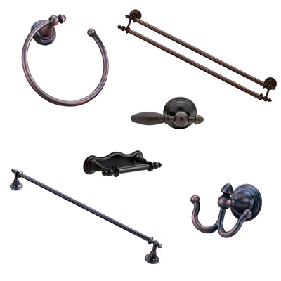 Delta Victorian Venetian Bronze DELUXE Accessory Set: 24" Single and Double Towel Bar, Paper Holder, Robe Hook, Towel Ring, Toilet Tank Lever D10099AP