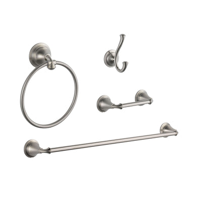 Delta Linden Stainless Steel Finish STANDARD Bathroom Accessory Set Includes: 24" Towel Bar, Toilet Paper Holder, Robe Hook, and Towel Ring D10105AP