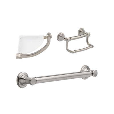 Delta Bath Safety Stainless Steel Finish BASICS Accessory Set Includes: 18" Grab Bar, Corner Shower Shelf, Paper Holder with Assist Grab Bar D10120AP