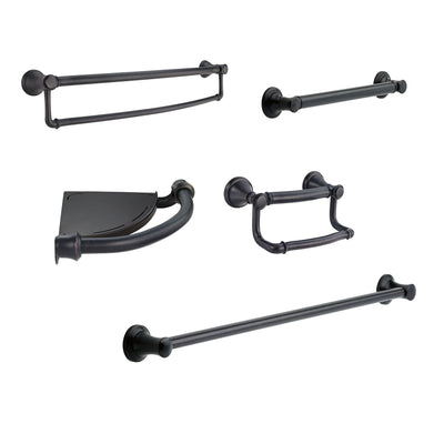 Delta Bath Safety Venetian Bronze DELUXE Bathroom Accessory Set with: 18" and 36" Single Grab Bar, Corner Shelf, TP Holder, 24" Double Bar D10123AP