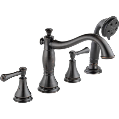 Delta Cassidy Venetian Bronze Roman Tub Filler Faucet with Hand Shower Spray INCLUDES Valve and Lever Handles D1056V