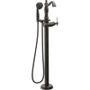 Delta Traditional Venetian Bronze Floor Mount Tub Filler Faucet with Hand Shower Spray INCLUDES Valve and Porcelain Lever Handle D1057V