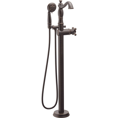 Delta Traditional Venetian Bronze Floor Mount Tub Filler Faucet with Hand Shower Spray INCLUDES Valve and Metal Cross Handle D1059V