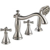 Delta Cassidy Stainless Steel Finish Roman Tub Filler Faucet with Hand Shower Spray INCLUDES Valve and Cross Handles D1063V