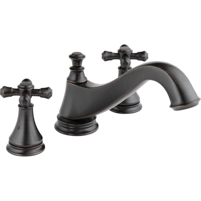 Delta Cassidy Venetian Bronze Low Arc Spout 3-Hole Roman Tub Filler Faucet INCLUDES Valve and Cross Handles D1087V