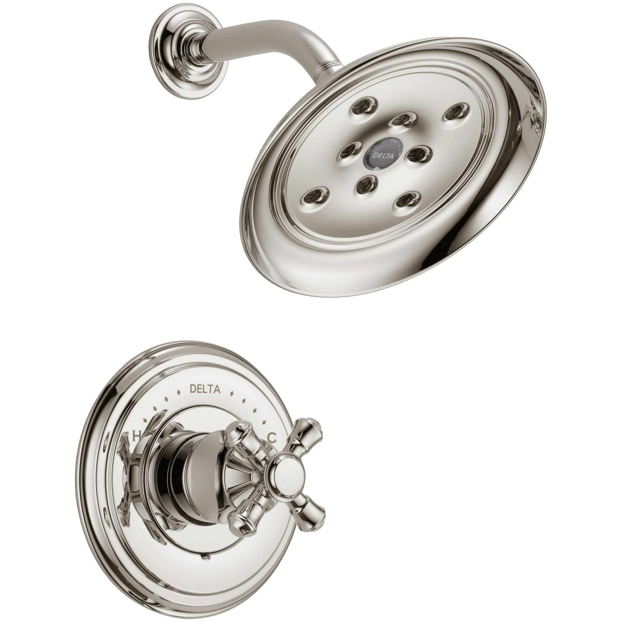 Delta Cassidy Polished Nickel Finish 14 Series Shower Only Faucet INCLUDES Rough-in Valve and Single Cross Handle D1222V