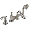 Delta Cassidy Stainless Steel Finish Classic Spout Roman Tub Filler Faucet Trim with Hand Shower INCLUDES (2) French Scroll Levers and Rough-in Valve D1405V